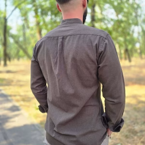 Cămașă bărbați maro din bumbac cu in 08GMVL