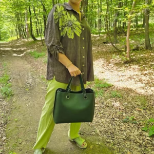 Compleu dama casual , cămasă maro + pantaloni verzi