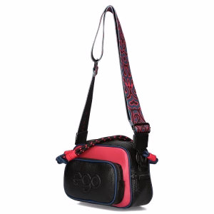 Geanta dama sport-casual neagră cu roz piele