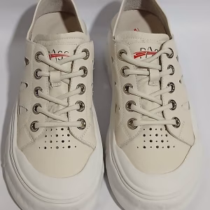 Pantofi sport casual damă crem din piele naturală, cu șiret 10CRTJ