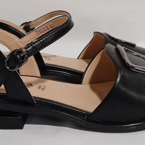 Sandale damă negre din piele naturala cu toc mic 11CRVL