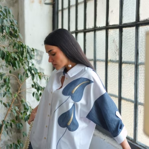 compleu alb cu pantaloni din denim 56SV