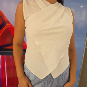 compleu damă alb-bleu 2 piese, top, pantaloni largi 08VL