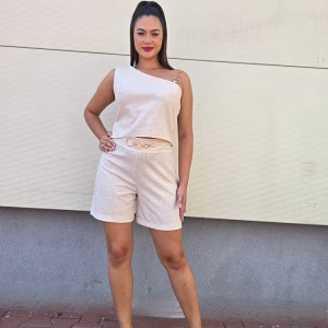 compleu damă crem 2 piese, top, pantaloni scurți in 09VL