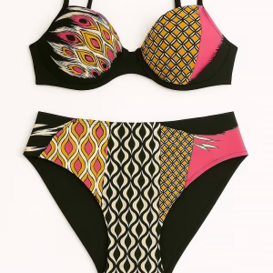 costum baie dama multicolor două piese 73SV