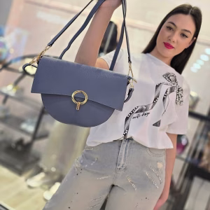 geanta dama albastra medie piele naturala