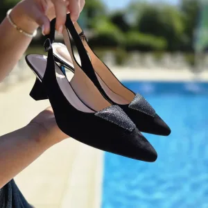 Pantofi dama eleganti din piele intoarsa neagra