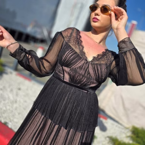 rochie dama neagra matasa naturala