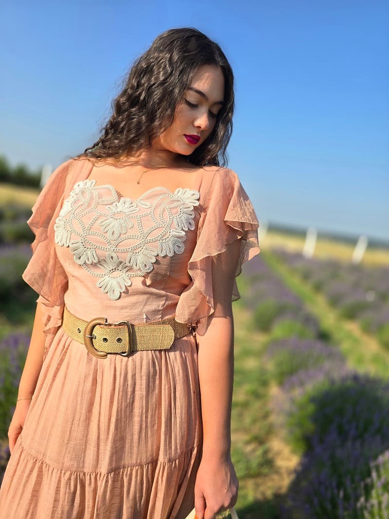 Imagine pentru Rochie Midi Nude – Broderie Florală