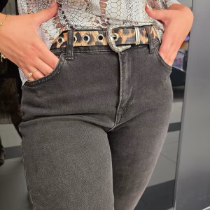 Blugi dama slim fit gri inchis, talie inalta