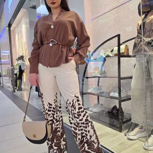 Compleu dama casual maro ivoire, pantaloni animal print 59TJ