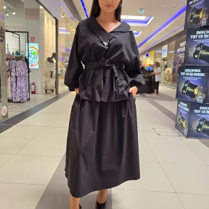 Compleu dama negru 2 piese, bluza, fusta midi 71TJ