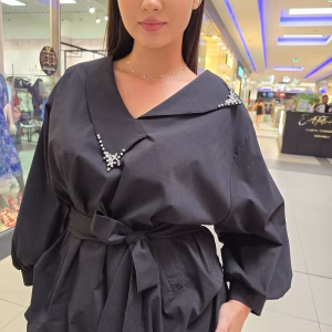 Compleu dama negru 2 piese, bluza, fusta midi 71TJ
