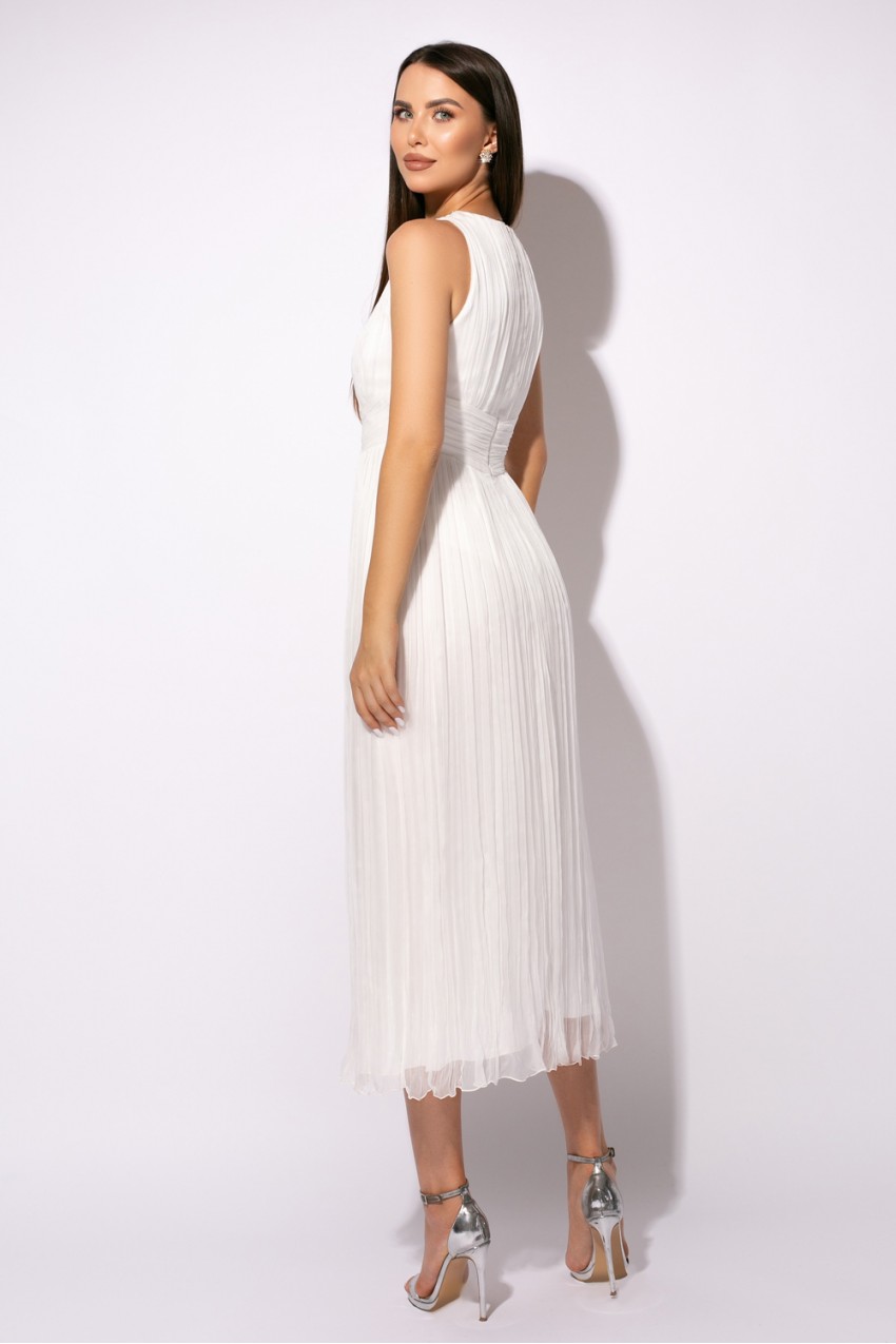 Imaginea numarul 2 reprezentatand Rochie alba eleganta midi din matase naturala