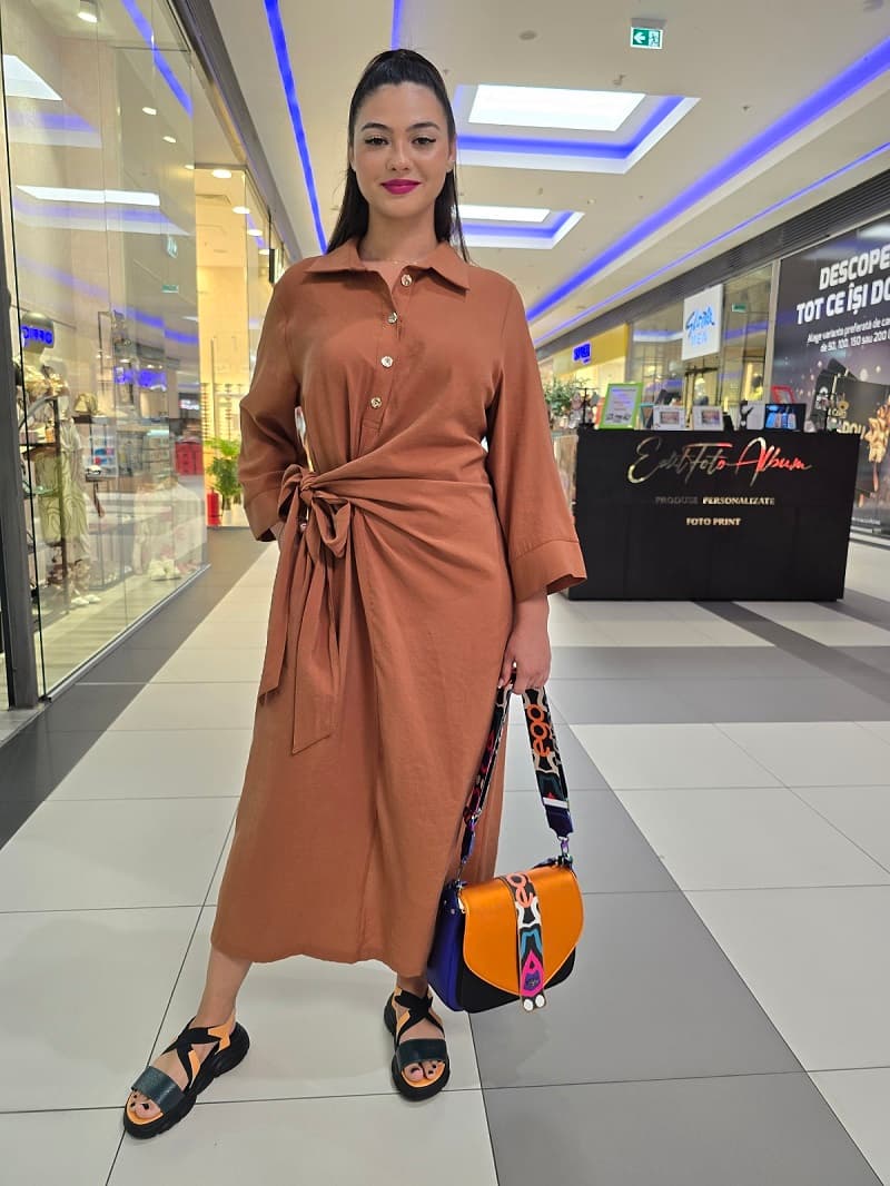 Imagine pentru Rochie damă casual maro arămiu din bumbac, lejeră