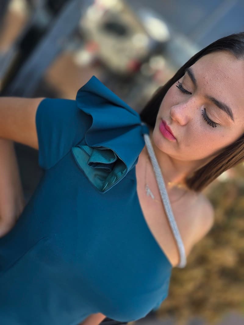 Imaginea numarul 2 reprezentatand Rochie dama eleganta albastru-petrol