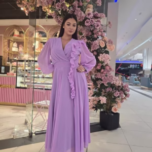 Rochie dama lila eleganta voal , maneci lungi