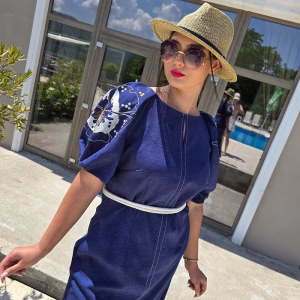 Rochie lunga casual albastra bumbac 44VL