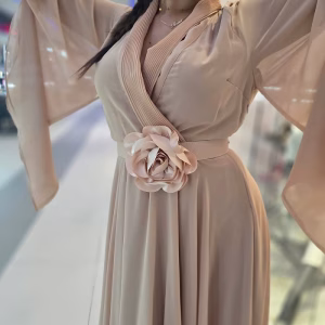 Rochie lunga eleganta nude piersica, maneci largi 47VL