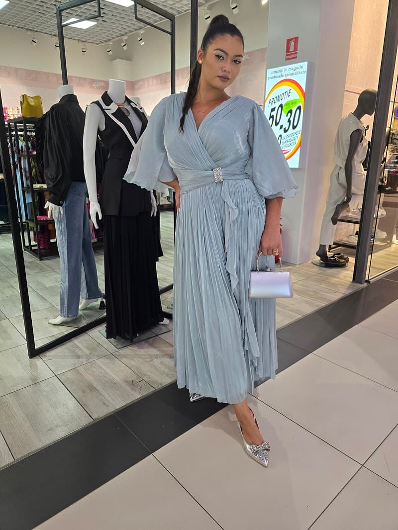 Imagine pentru Rochie midi de ocazie verde menta – plisata