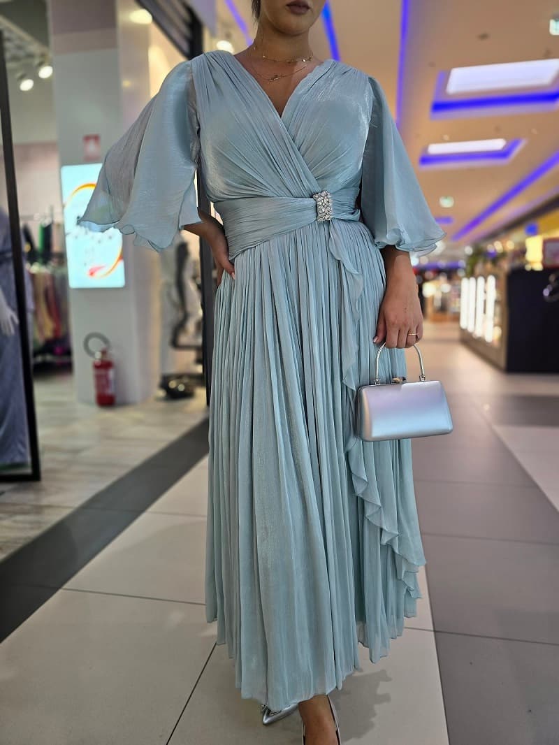 Imaginea numarul 2 reprezentatand Rochie midi de ocazie verde menta – plisata