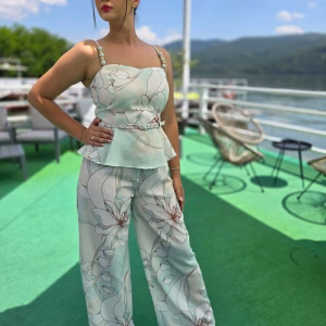 compleu dama alb 2 piese, top corset, pantaloni largi 19VL