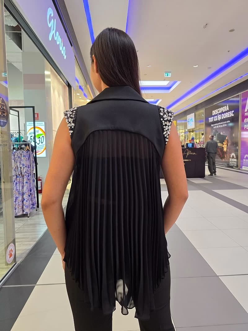 compleu elegant negru dama, trei piese – top bustiera, vesta, pantaloni evazati 109SV (2) compleu elegant negru dama, trei piese – top bustiera, vesta, pantaloni evazati