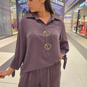 compleu maro ciocolata elegant dama, bluza lejera, pantaloni largi 107SV