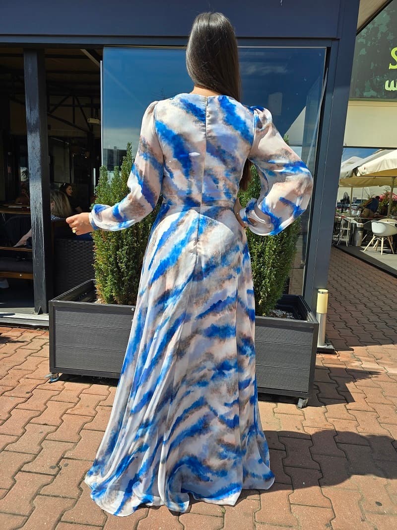 Imaginea numarul 3 reprezentatand Rochie Lunga Eleganta – Voal, Albastru cu Alb