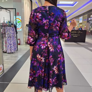 rochie midi eleganta voal mov imprimeu floral 110SV